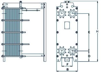 Габаритный чертёж теплообменника Tranter GC-054 N