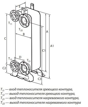 Габаритный чертёж паяного теплообменника Danfoss XB70M 