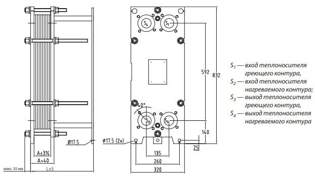 Чертёж теплообменника Danfoss XGC-L013L вид сбоку